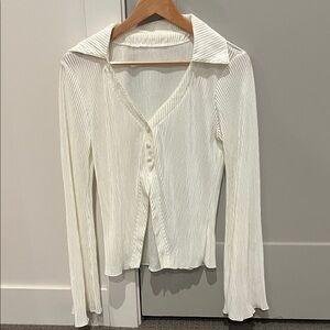 LYANER Women's Deep V Neck Button Front Bell Long Sleeve Blouse Shirt Top